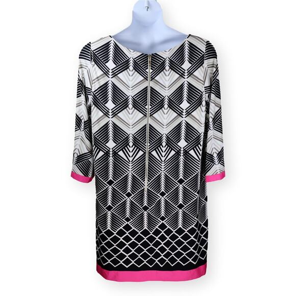 Eliza J Black White Pink Geometric Jersey Stretch Shift Dress 16W - Picture 3 of 10